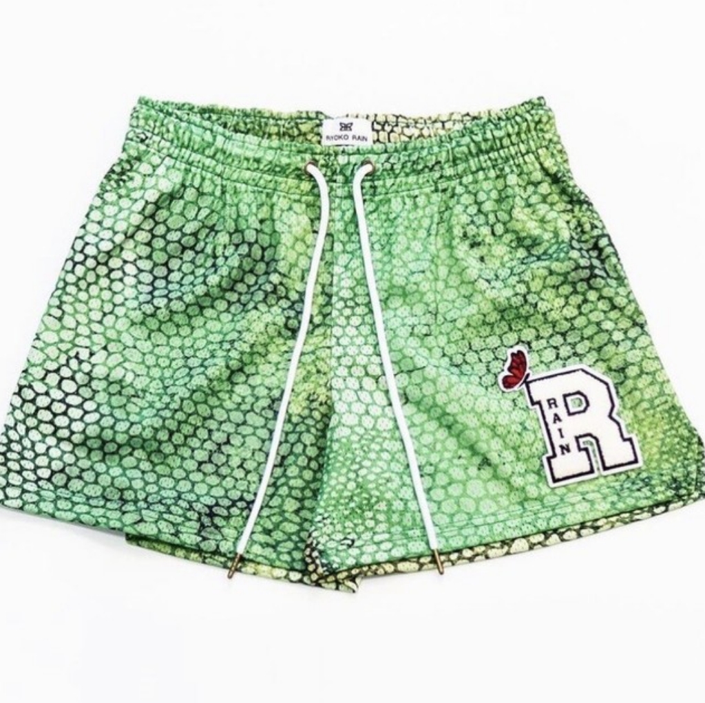 Ryoko Rain Rare Green Grinch Mesh Shorts, Embroidered Patch, Authentic, Euc!